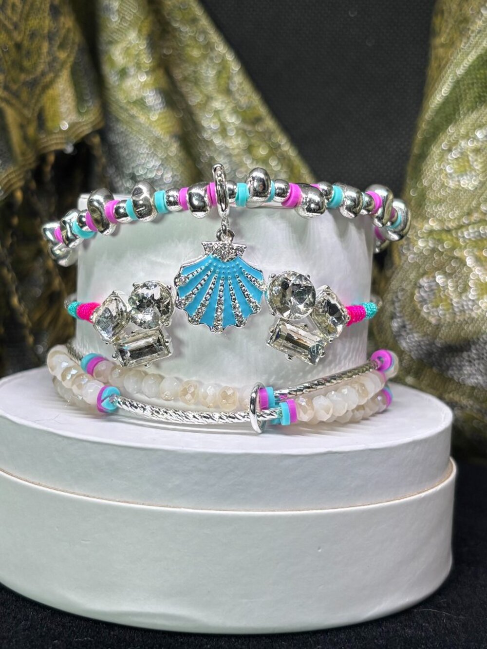 Bomb Party "Oh Shell Yeah!" Summer Stacks 3 Bracelet Set with Seashell Charm
